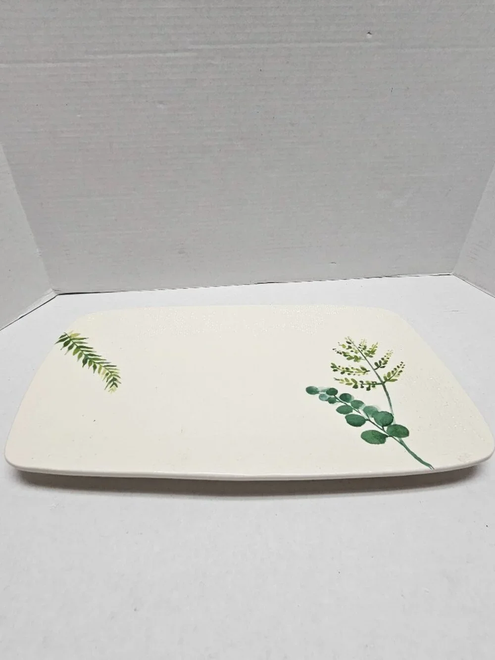 New Stoneware Pier1 Rectangular Ceramic Platter Botanical Green Design 16